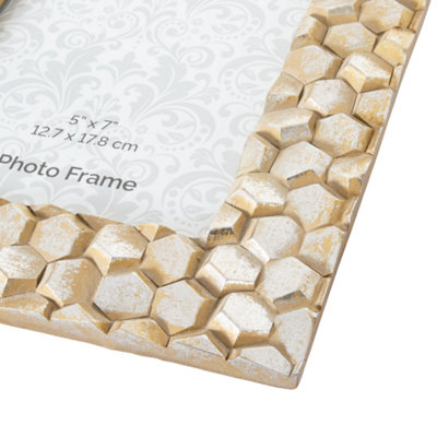 Modern Designer Rustic Gold and Silver Resin 5x7 Frame with Honeycomb Design