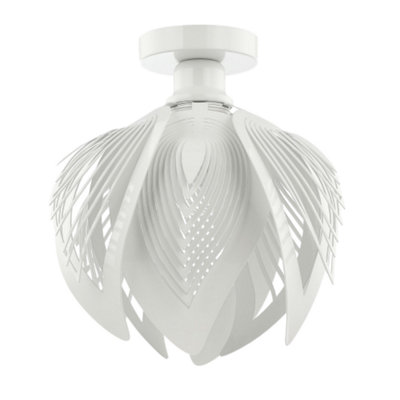 Modern Designer Semi Flush White Gloss Ceiling Light Fitting with Large Leaves