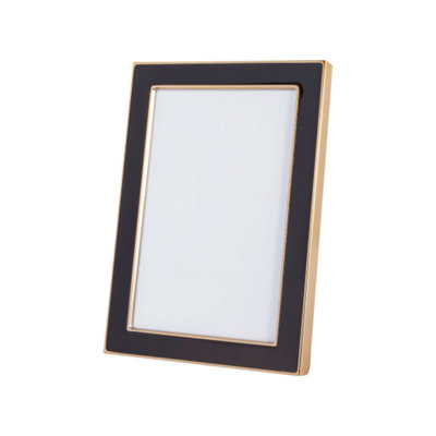 Modern Designer Shiny Gold Metal and Black 4x6 Picture Frame for Wall or Table