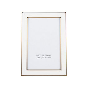 Modern Designer Shiny Gold Metal and White 4x6 Picture Frame for Wall or Table
