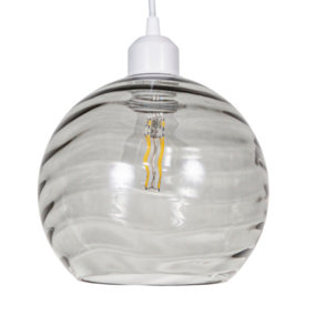 Modern Designer Smoked Circular Ribbed Glass Non Electric Pendant Lamp Shade