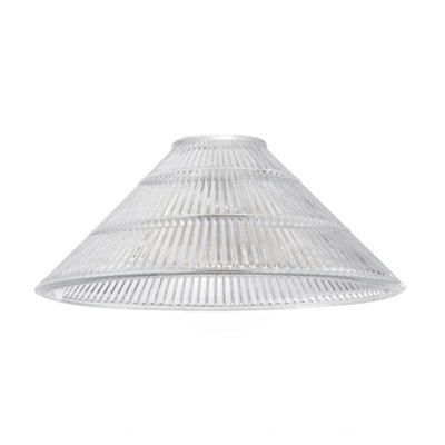 Modern Designer Transparent Ridged Glass Easy Fit Pendant Shade in Cone Shape