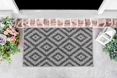 Modern Diamond Design Outdoor-Indoor Rugs Dark Grey 50x80 cm