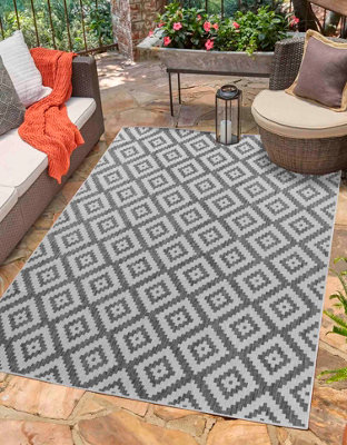 Modern Diamond Design Outdoor-Indoor Rugs Dark Grey 50x80 cm