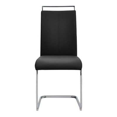 Modern Dining Chair Set of 2 Black PU Leather Upholstered Dining Chairs with Metal Leg
