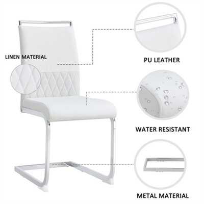 Modern Dining Chairs Set of 2, PU Faux Leather and Linen, High Back ...