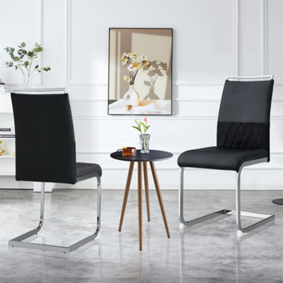 Modern Dining Chairs Set of 2, PU Faux Leather and Linen, High Back Padded Side Chair, for Dining Room, Kitchen, Black