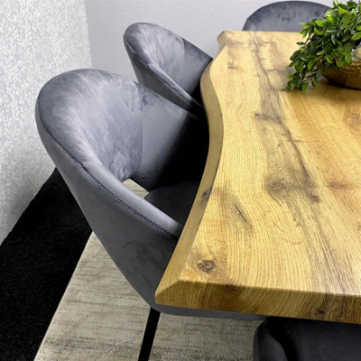 Modern Dining Set with 4 Grey Velvet Chairs and Grey Velvet Bench ...
