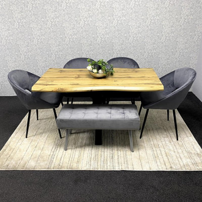 Modern Dining Set with 4 Grey Velvet Chairs and Grey Velvet Bench ...
