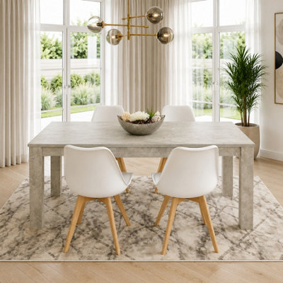 Modern Dining Table and 4 White Plastic Chairs Set Stylish Dining Room ...