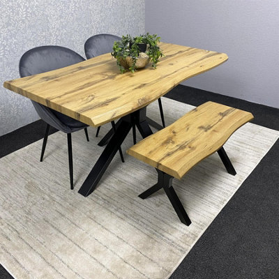 Modern Dining Table Set with 2 Grey Chairs and Bench Kitchen Dining ...