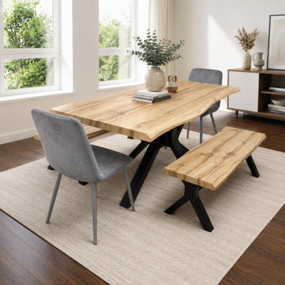 Modern Dining Table Set With 2 Grey Tufted Velvet Chairs And 2 Benches ...