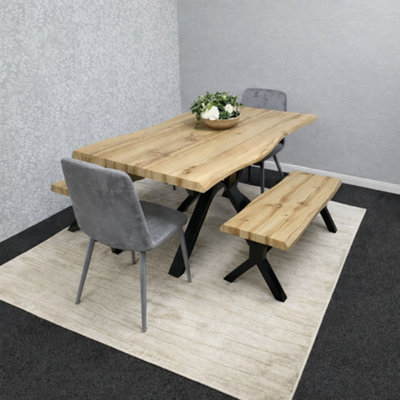 Modern Dining Table Set With 2 Grey Tufted Velvet Chairs And 2 Benches ...