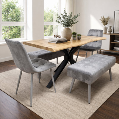 Modern Dining Table Set With 2 Grey Velvet Chairs And 2 Grey Velvet ...