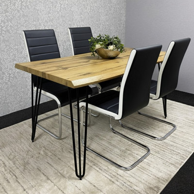 Modern Dining Table Set With 4 Black Faux Leather Chairs Kitchen Dining ...