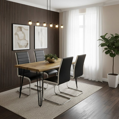 Modern Dining Table Set With 4 Black Faux Leather Chairs Kitchen Dining ...