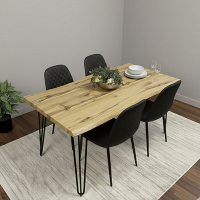 Modern Dining Table Set With 4 Black Gem Pattern Chairs Kitchen Dining ...
