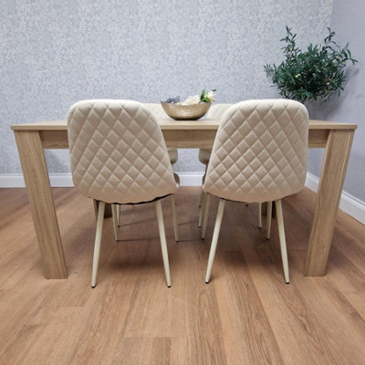 Modern Dining Table Set with 4 Cream Gem Pattern Chairs Dining Room ...
