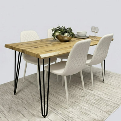 Modern Dining Table Set With 4 Cream Gem Pattern Chairs Kitchen Dining ...