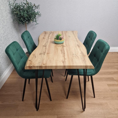 Modern Dining Table Set With 4 Green Velvet Chairs Kitchen Dining Room ...