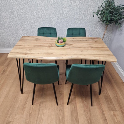 Modern Dining Table Set With 4 Green Velvet Chairs Kitchen Dining Room ...