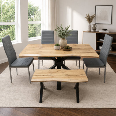 Modern Dining Table Set with 4 Grey Faux Leather Chairs and 1 Bench ...