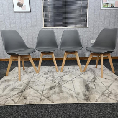 Modern Dining Table Set with 4 Grey Plastic Chairs Dining Room ...