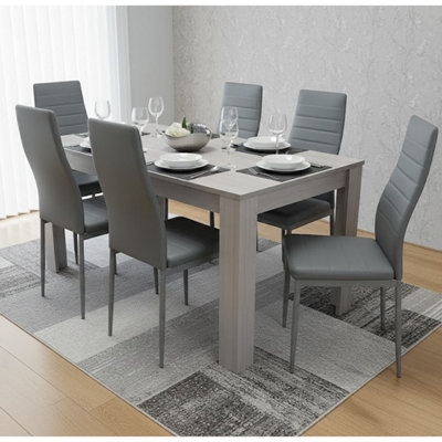 DKLGG 7 Piece Dining Table Set For 6 With Glass Top And PU Leather Chairs - Modern Kitchen Dining Room Furniture