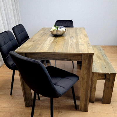 Modern Dining Table with 4 Black Velvet Chairs and Bench Dining ...