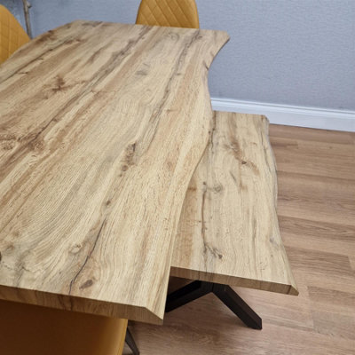 Modern Dining Table with 4 Mustard Gem Pattern Faux Leather Chairs and ...