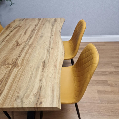 Modern Dining Table with 4 Mustard Gem pattern Faux Leather Chairs
