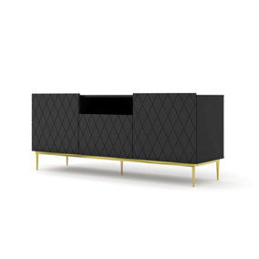 Modern Diuna Sideboard Cabinet  in Black and Gold Legs 1450mm
