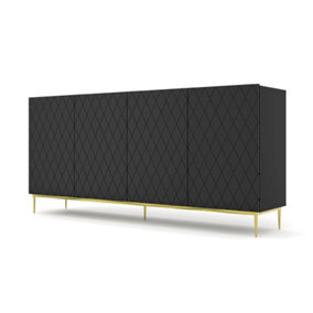 Modern Diuna Sideboard Cabinet in Black Matt and  Gold Legs 1930mm