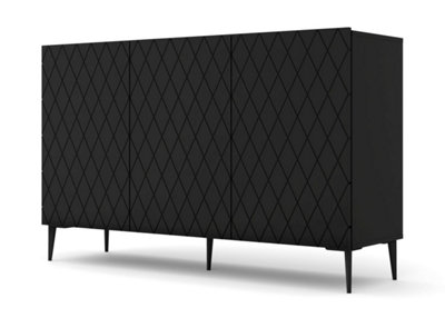 Modern Diuna Sideboard Cabinet  in Black with Black Legs 1450mm