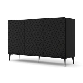 Modern Diuna Sideboard Cabinet  in Black with Black Legs 1450mm