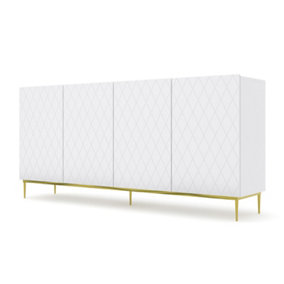 Modern Diuna Sideboard Cabinet in White Matt and  Gold Legs 1930mm