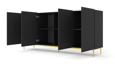 Modern Diune Large TV Cabinet in Black Matt and Gold Legs 1930mm