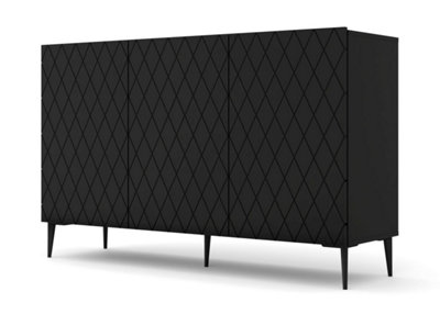 Modern Diune TV Cabinet  in Black Matt and Black Legs 1450mm