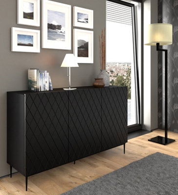 Modern Diune TV Cabinet  in Black Matt and Black Legs 1450mm