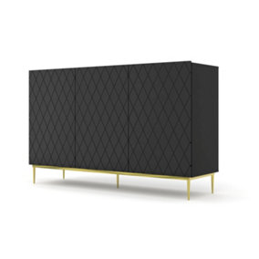 Modern Diune TV Cabinet in Black Matt and Gold Legs 1450mm