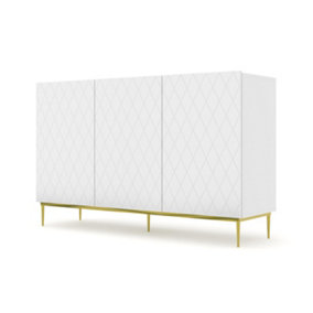 Modern Diune TV Cabinet in White Matt and Gold Legs 1450mm