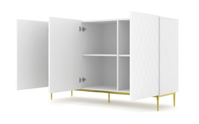 Modern Diune TV Cabinet in White Matt and Gold Legs 1450mm