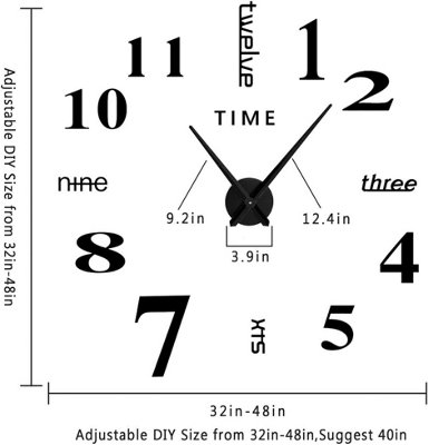Modern DIY 3D Large Number Wall Clock Mirror Sticker Decor Home Office