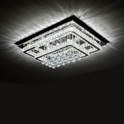 Modern Double Tiers Drop Crystal LED Flush Mount Ceiling Light Fixture Chandelier 80cm White Light