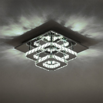 Modern Double Tiers Median Size Square Crystal LED Ceiling Light 30CM Cool White