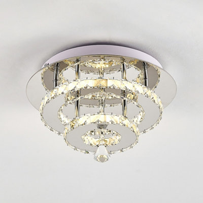 Modern Double Tiers Round Crystal Chrome Effect LED Ceiling Light Fixture 30cm Dimmable