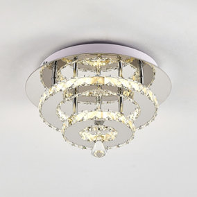 Modern Double Tiers Round Crystal Chrome Effect LED Ceiling Light Fixture 30cm Dimmable