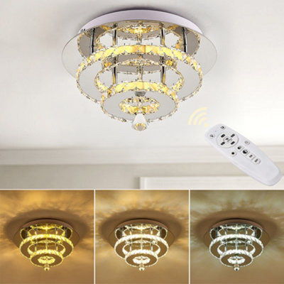 Modern Double Tiers Round Crystal Chrome Effect LED Ceiling Light Fixture 30cm Dimmable