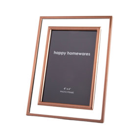 Modern Double Trim Brushed Copper Metal 4x6 Photo Frame with Clear Glass Border