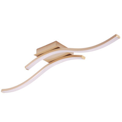 Modern Double Wavy Strip Flush LED Powered Ceiling Light Fitting in Gold Sand